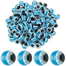 YOKIVE 200 Pcs 6mm Evil Eye Beads, Resin Turkish Evil Eye Charm Handmade Round Beads Loose Spacer Beads Great for DIY Art Craft Bracelet Necklace Earrings Making Lake Blue