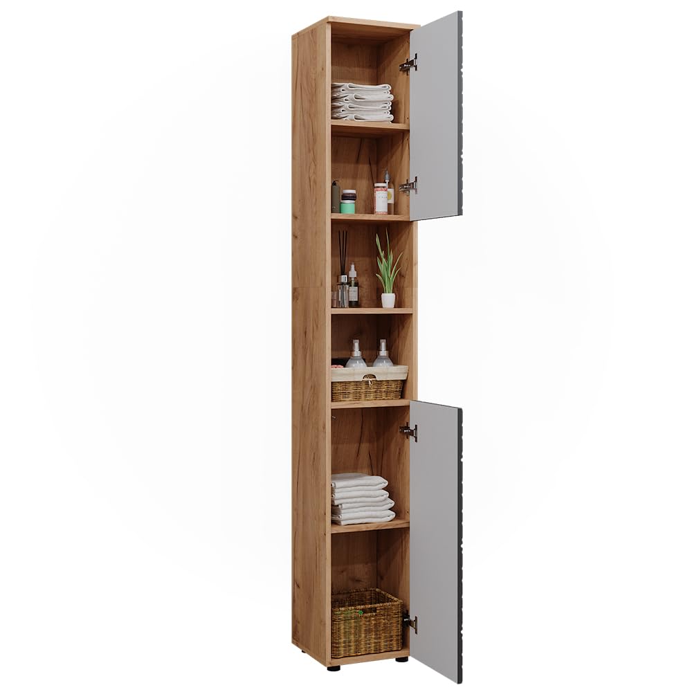 Vicco Armario de baño Irma Antracita con Estructura de Panal 30x192 cm | para guardar artículos de baño y compatible con la serie Irma