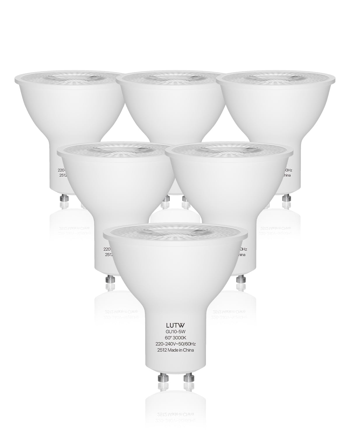 LUTW GU10 LED Bulbs Warm White 3000K, LED Spotlight Bulbs 5W Equivalent to 40W Halogen Bulb, 510LM MR16 LED Bulbs 60° Beam Angle, Energy Saving, Non-Dimmable, No Flickering, Pack of 6