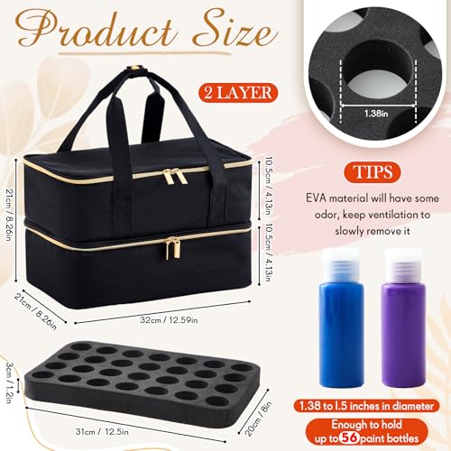 Image of Abbylike Acrylic Paint Organizer Case for up to 56 Bottles (2 Oz) Double Layer Art Supply Storage Bag Alcohol Ink Storage Paint Carry Case with Foam Insert and Inner Pocket(Black)