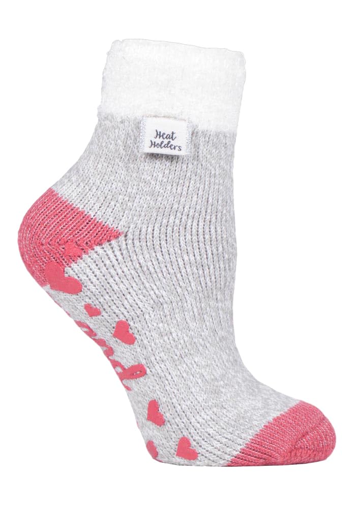 Heat Holders Women's Light Grey L Feather - Feather Top Fluffy Low Cut Non Slip Thermal Lounge Bed Socks With Grips (4-8 Uk, Light Grey (L Feather))