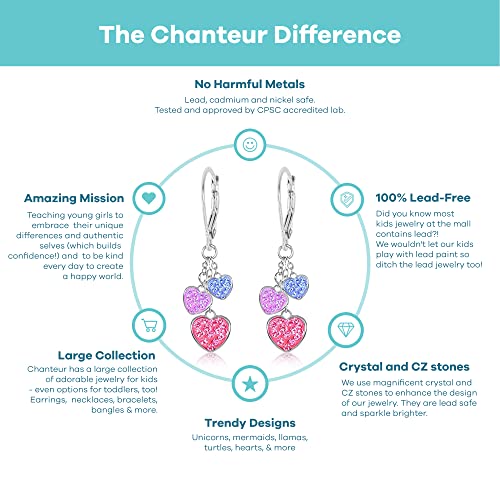 Kids Hoop Earrings, Heart Earrings for Girls, Hypoallergenic Jewelry with 925 Silver Leverbacks in White or Yellow Gold Tone, Earrings with 3 Mini Hearts & Crystals, Small Earring with Hoops for Kids3