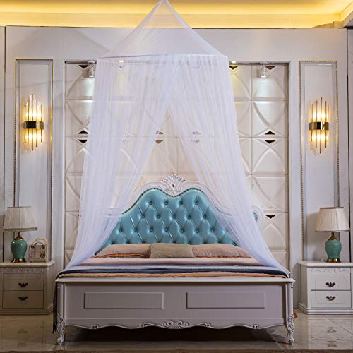YouFangXuan Hanging Bed Canopy Netting, Conical Netting Spacious Canopy, Elegant Curtains Canopies for Single Twin Full Queen King Bed, White