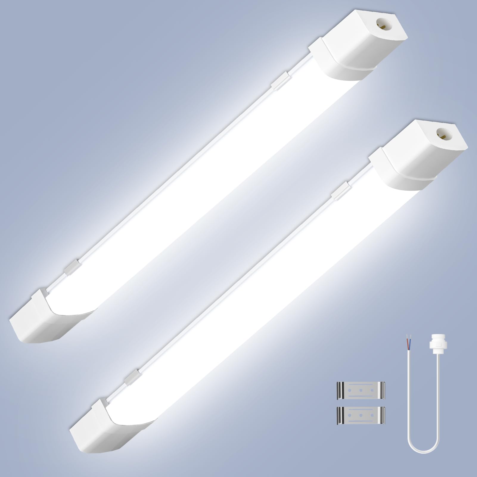 Viugreum 2Pcs 120CM Led Batten Light with Motion and 4FT Cable, 40W 6500K Led Tube Light Loft Lights, IP65 Waterproof Strip Sensing Neon Lights for Garage Office Workshop Basement Bathroom Kitchen