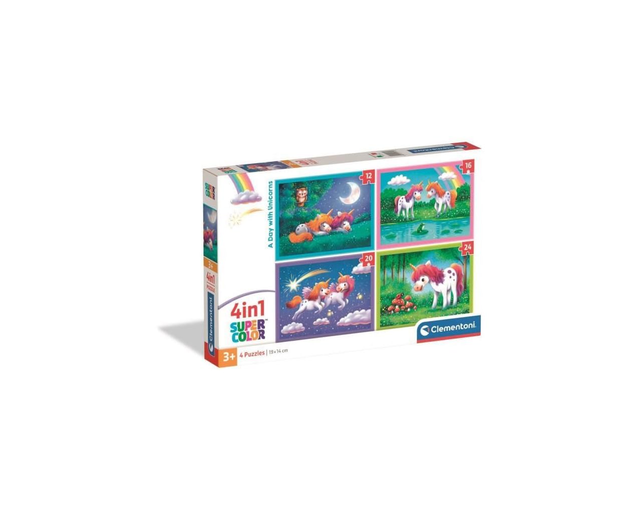 Clementoni Jigsaw Puzzle 4in1 A Day with Unicorns, Puzzle for Kids 3+ Years, Made in Italy, 21740