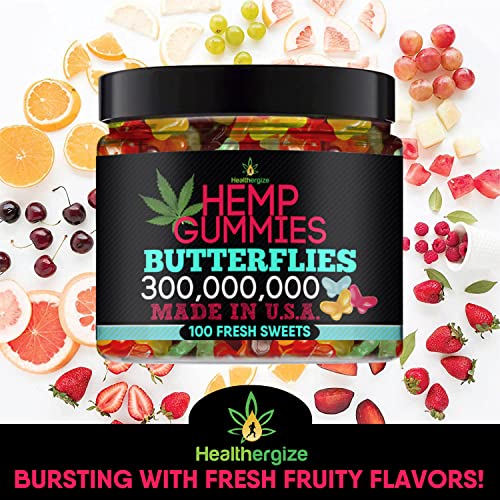 Healthergize Hemp Gummies Premium-Delicious Butterflies Gummy Bear Edibles-Fresh Fruity Flavors-Natural Candy Peace and Relaxation-for Sleep, Calm, Relax-Made in USA-100 Count - Image 6