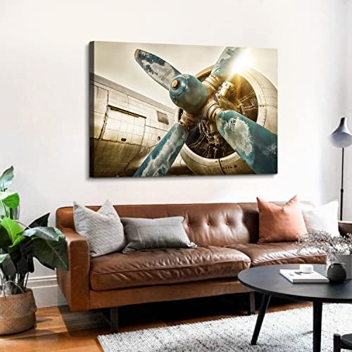 Image of Airplane Canvas Wall Art Vintage Military Aircraft Fighter Jet Prints Poster Living Room Decor 32x48 inch, Large Retro Aviation Plane Propeller Picture Painting Artwork for Bedroom Home Office Decoration