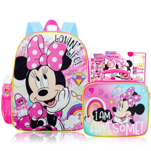Minnie Mouse Backpack with Lunchbox Set for Girls School Bundle, More