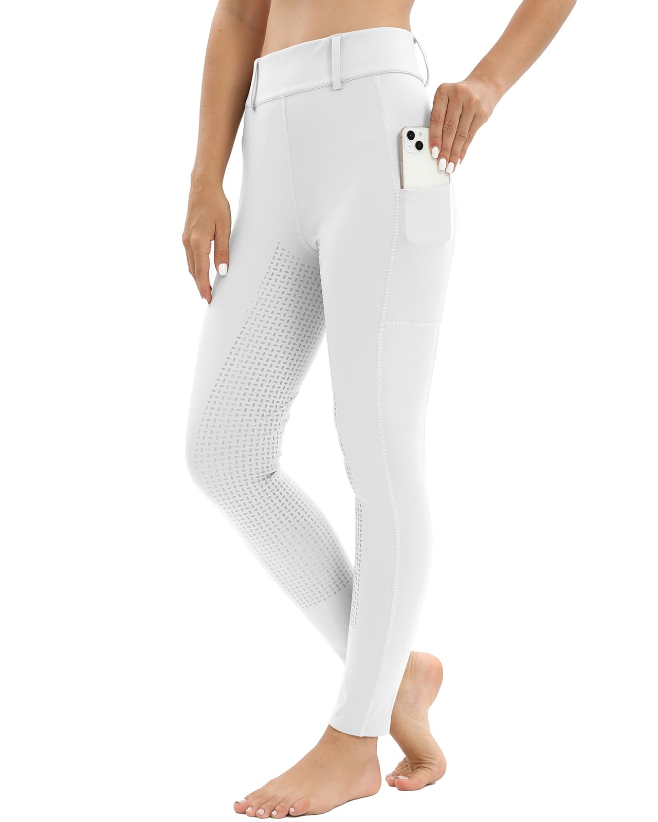 Leggings de equitación para mujer, ribete completo con bolsillo para el teléfono móvil, cintura alta, pantalones de equitación para mujer y niña, elásticos, con trabillas