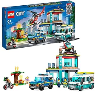 LEGO 60371 City Emergency Vehicles HQ Set with Fire Rescue Helicopter Toy, Ambulance, Motorbike and Police Car Toys, Gift for Boys & Girls Age 6 Plus