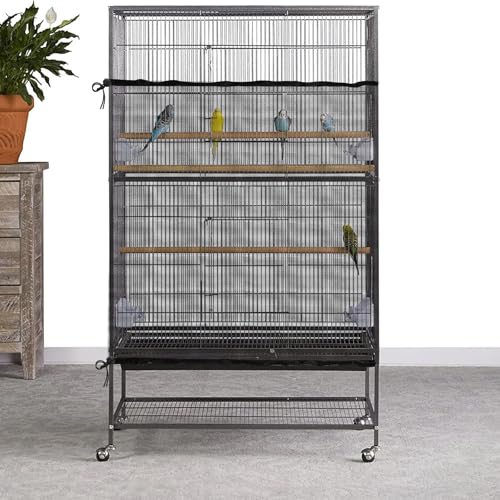 Image of Trinkrittey Large Bird Cage Seed Catcher 31 x 118 inches Adjustable Bird Cage Net Cover Black Bird Cage Cover Elastic Band Mesh Cage Cover Skirt Nylon Mesh for Parakeet Parrot Cages