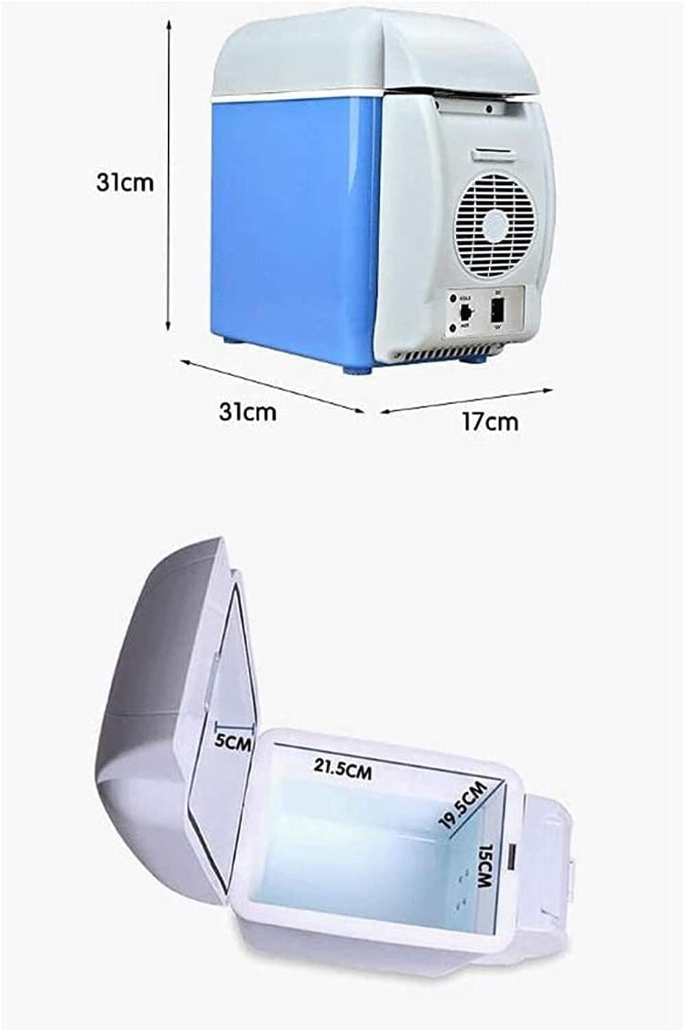 Mała lodówka Niebieska lodówka samochodowa Lodówka domowa 7,5 l Mini lodówka zasilana prądem stałym 31x31x17 cm
