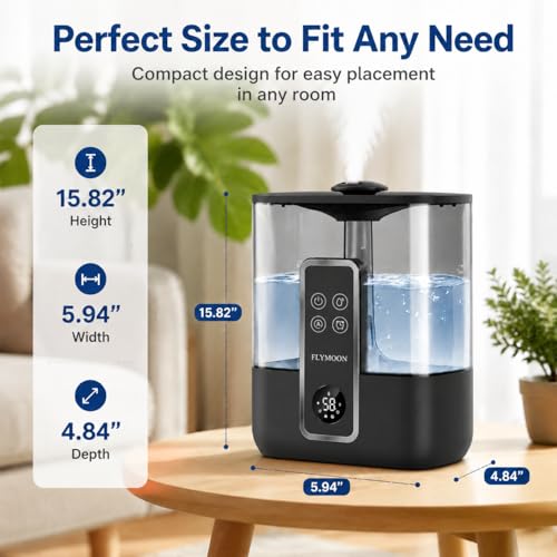 Image of FLYMOON Top Fill 5L Cool Mist Humidifiers with 28dB | Tuya App & Touch Control, Auto-Off, 12H Timer, 50 Hour Runtime, Ultra-fine Mist, Ideal for Bedrooms