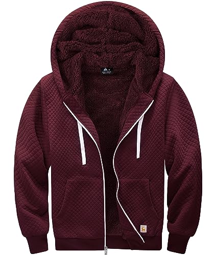 Image of GEEK LIGHTING Mens Fleece Lined Hoodies Zip Up Waffle Knit Thicken Hooded Sweatshirts Winter Jackets