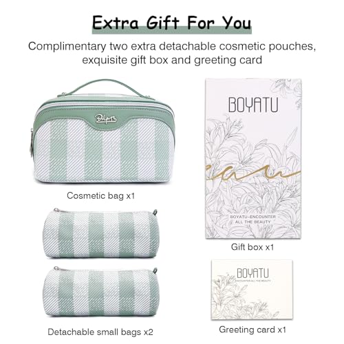 BOYATU Travel Makeup Bag Organizer Cosmetic Bag: 3 Pcs Set Make up Bags for Women with Handle - Waterproof Vegan Leather Toiletry Bags Travel Essentials Pouch with Compartments (F-02-Green) by BOYATU - Used condition - Image 6