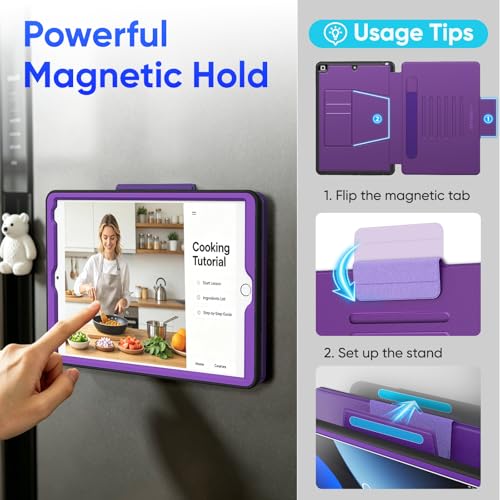 Image of SEYMAC stock Case for iPad 9th /8th /7th Generation 10.2'', Full-Body Drop Protection,[Stitched Slim Pencil Sleeve],Strong Magnetic Auto Sleep Case, Absorbing Multi-Angles Stand, Card Slot- Purple