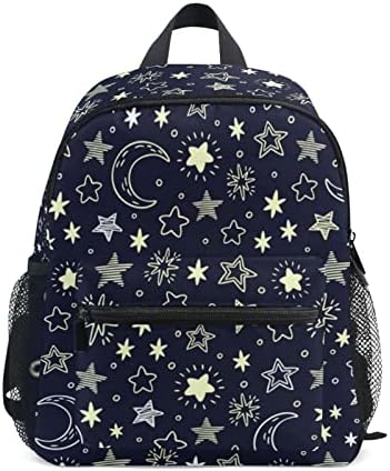 Hand Drawn Stars and Moon Kids Backpack Light Toddler Bag with Chest Strap and Whistle Mini Schoolbag Travel Bag for 3-8 Boys Girls
