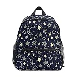 Hand Drawn Stars and Moon Kids Backpack Light Toddler Bag with Chest Strap and Whistle Mini Schoolba