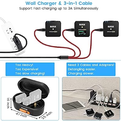 weishan USB C Charging Cable for Rode Wireless Go 2 / ii Microphone System, 3-in-1 Type-C 3A Charger Cord with 18W Fast-Charge Power Adapter, 4ft Long