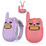 Kids Walkie Talkies Rechargeable 2 Pack, Walkie Talkies for Kids Long Range with Strap, Chargeable Hands Free Walki Talki Toys for Children Birthday/Holiday/Festival Gifts (1Red1Purple)