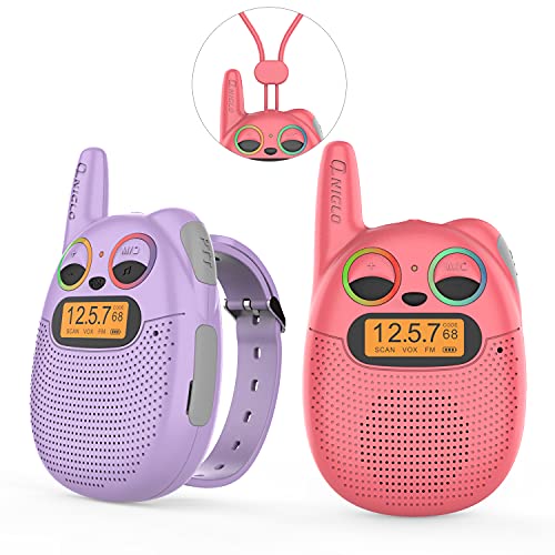 Kids Walkie Talkies Rechargeable 2 Pack, Walkie Talkies for Kids Long Range with Strap, Chargeable Hands Free Walki Talki Toys for Children Birthday Holiday Festival Gifts (1Red1Purple)