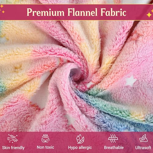 Image of Glow Blanket for Kids 200x150 cm, Pink Unicorn Glow in The Dark Blanket, Soft Flannel Fleece All Season Kids Blanket, Birthday Gift for Boys & Girls