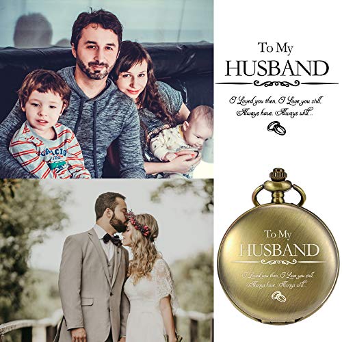 Treeweto Pocket Watch For Him Men Husband Engraved To My Husband Pocket Watch I Love You For Husband For Birthday Valentines Wedding, Bronze #TOP1