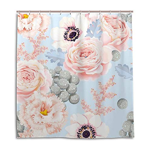 Rideau de douche imperméable eustoma tissu polyester floral 60x72 inch beige - 5
