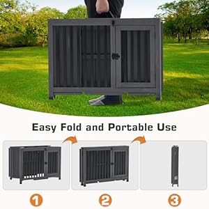 MCombo Wooden Dog Crate Furniture, Dog Kennel Pet House End Table, Solid Wood Portable Foldable Indoor Cage for Dogs, No Assembly Needed (Medium, Grey)