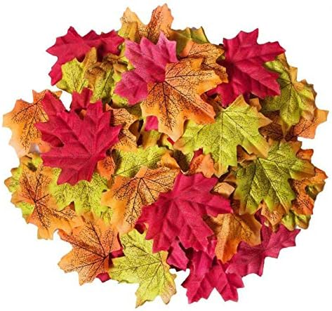 Kubert 1000 piezas de decoración de hojas de otoño, hojas de arce artificiales de colores surtidos para decoración de otoño, bodas, eventos y
