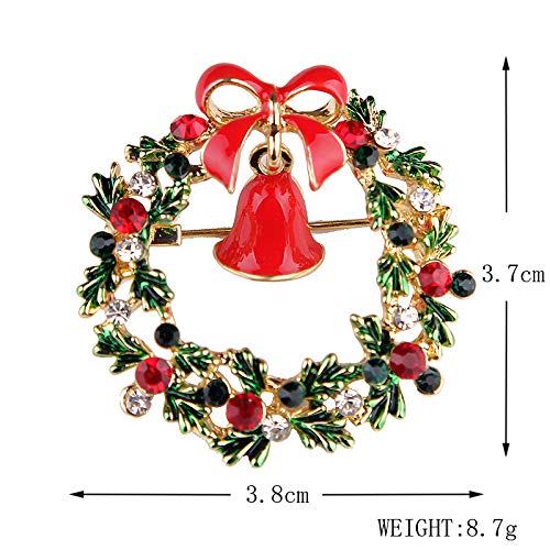 Image of Christmas Brooch Pins Crystal Christmas Tree Snowflake Jingle Bell Reindeer Enamel Brooches Holiday Party Gift for Women