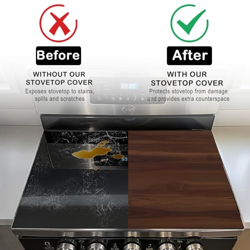 Image of Nuxovilar Stove Top Cover for Electric Stove, 20x28 Inch Polyester Glass Cooktop Protector with Rich Dark Wood Grain Texture, for Kitchen Decor & Daily Use