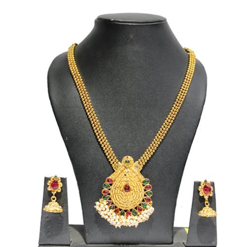 long chain brass aaram set with white 