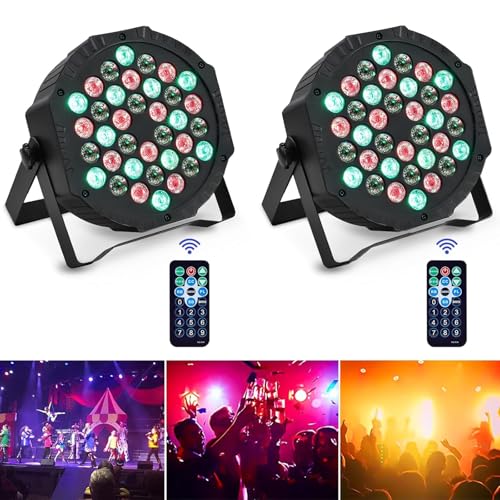 2PCS Stage Lights 36LED 72W Disco Light RGB DMX512 with Remote Control Par Light 7 Modes Stage Lighting Effect DJ Lights for Party Bar Club Wedding Halloween Christmas