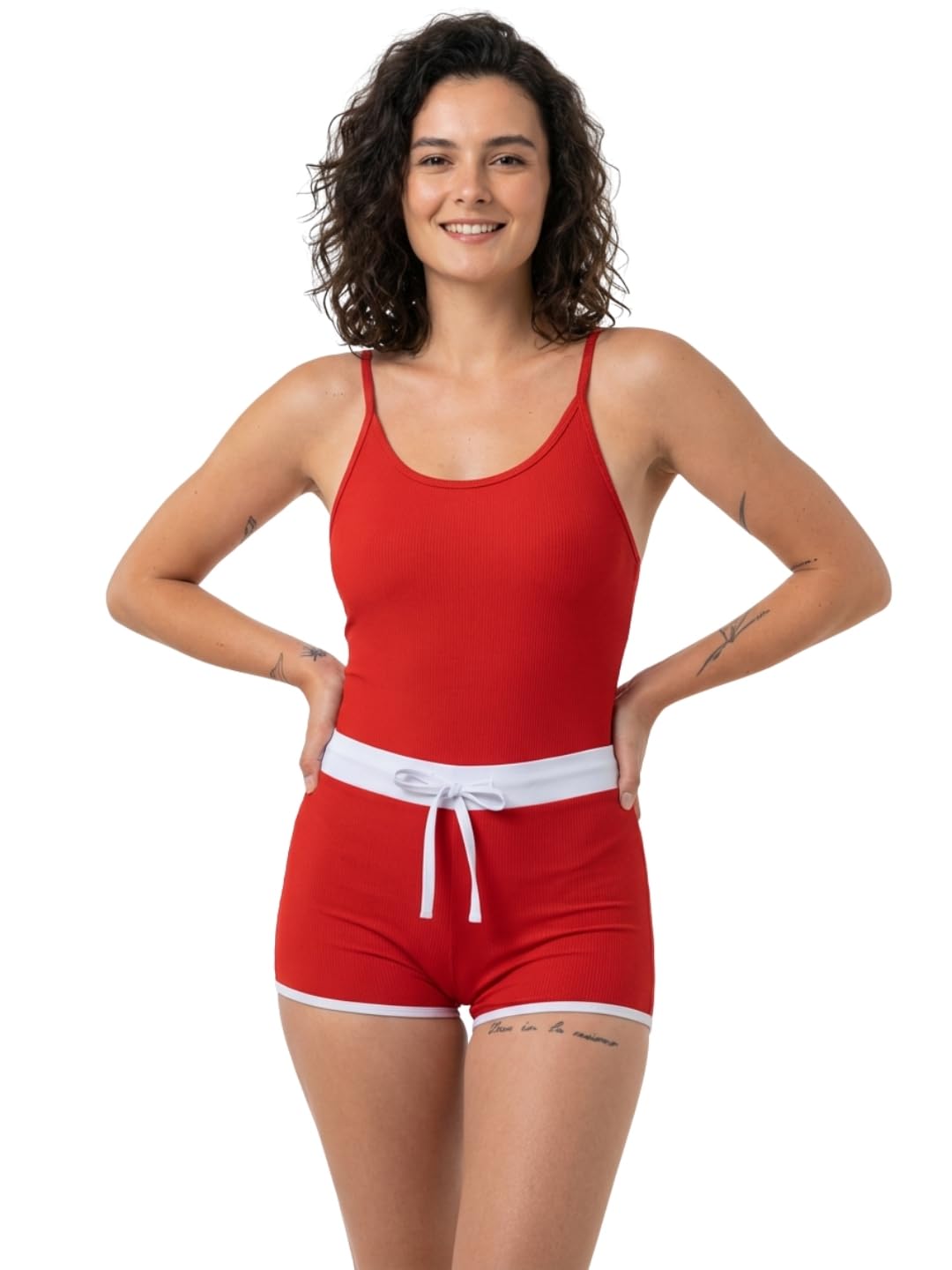 Women's One Piece Padded Adjustable Straps Monokini Bodysuit Swimwear with Bow Style Swim Shorts Swimsuit Set-image-44