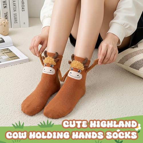 Image of Magnetic Holding Hands Socks -Funny Cow Animal Socks That Hold Hands Friends Gifts for Women Teen Girls Kids Birthday