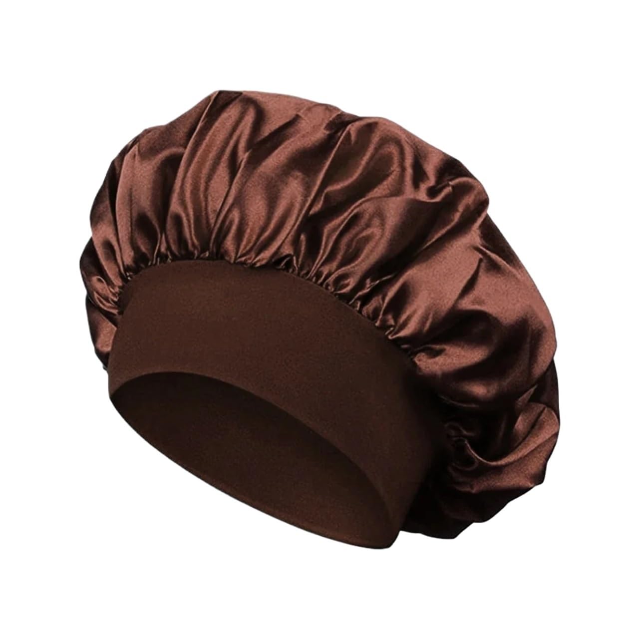Cofano In Seta Cappello da notte in raso solido a tesa larga donna, avvolgente for la testa, con fascia elastica, for cura dei capelli, cappello(Dark coffee)