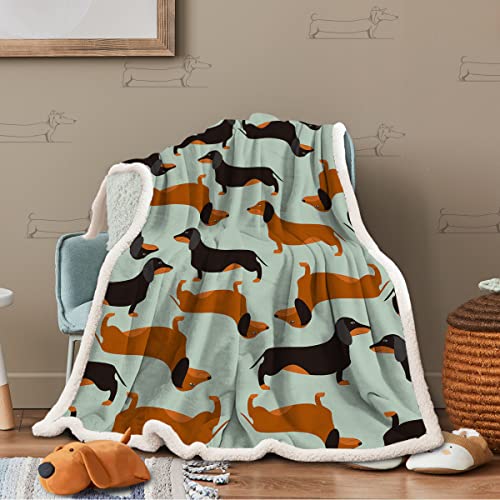 Sleepwish Dachshund Sausage Sherpa Fleece Blanket For Kids Adults Cartoon Puppy Colorful Plush Throw Blanket Cute Dog Lover Blanket Gifts,Green,Twin (60" X 80") #TOP1