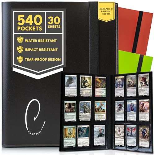 CARDSON 9 Pockets Trading Card Binder Storage - 540 Cards Collection Album Folder with 30 Pages - Side Loading TCG binder (Black)