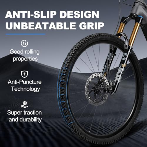 Hycline Mountain Bike Tires Set: 2-Pack 26x2.125/56-559 Folding Replacement Puncture-Resistant Bicycle Tires and Pair 26-inch Inner Tubes with Tire Levers Compatible with MTB Off-Road Bike