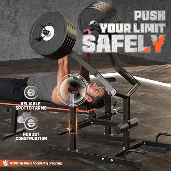 FEIERDUN Chest Press Machine, 1250LBS Weight Bench Press Machine with Independent Converging Arms, Adjustable Flat Incline Bench for Chest & Arms, AB Workouts, Shoulder Home Gym Equipment