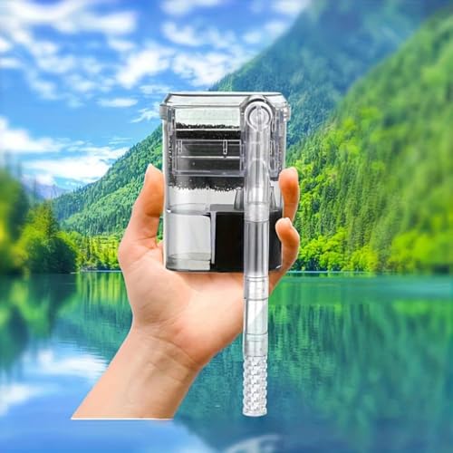 Image of VAYINATO Mini Compact Transparent Hang On Filter | LY-401 | 2.5 Watts | 250L /Hr for Small Aquarium Fish Tank Upto 30Cm and for Bowl with Adjustable Flow Controller