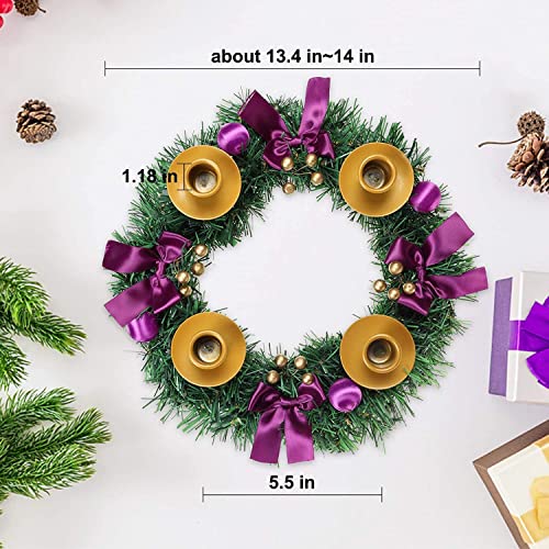 Mortime Christmas Advent Wreath, 14 In Purple Ribbon Christmas Wreath Advent Ring Candle Holder, Christmas Centerpiece Decoration With Glitter Berries For Winter Holidays Home Decor #TOP1