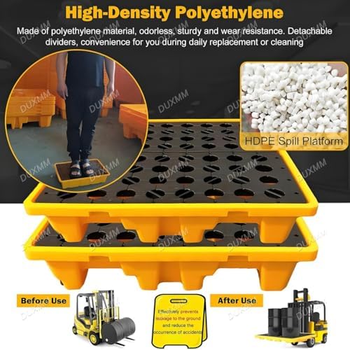 Stackable Polyethylene Spill Containment Pallet with Drain, Anti-Slip Tray for Safe Chemical Storage, 120x60x10cm (47.2x23.6x4in) - Durable & Efficient Solution