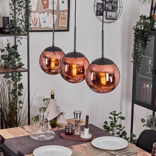 hofstein Suspension Gastor, suspension à 3 ampoules en métal/verre noir/cuivré, luminaire au design rétro/vintage (Ø 20 cm), E27, suspension max. 137 cm, salle à...