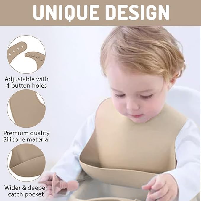 Indique Baby Weaning Set, 11 Pcs Silicone Baby Feeding Set including Suction Plate, Weaning Kit with Adjustable Bib, Fork - Image 3