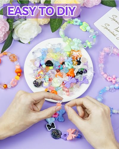 450PCS FIVEIZERO Assorted Acrylic Beads for Bracelet Making, Flower Star Heart Butterfly Candy Gummy Bear Kawaii Aesthetic Cute Beads for Jewelry Making, Keychains, Necklace, Phone Charms, DIY Crafts