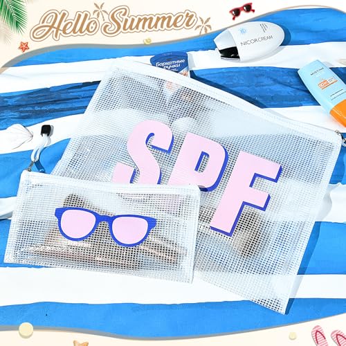 2PCS SPF Makeup Bag Clear Zippered SPF Bag Cosmetic Pouch Waterproof Travel Toiletry Organizer for Women Varsity Letter Patch Beach Pool Essentials2