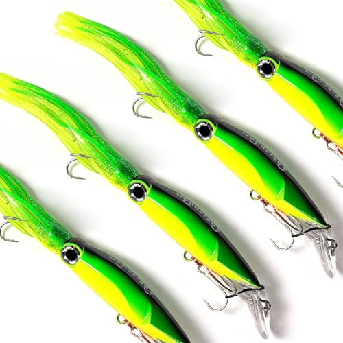 Wondersee Squid Fishing Bait Soft Hard Lures Kit Swimbait Crankbait Jig Simulation Weighted Holographic 4 PCS, Light Green