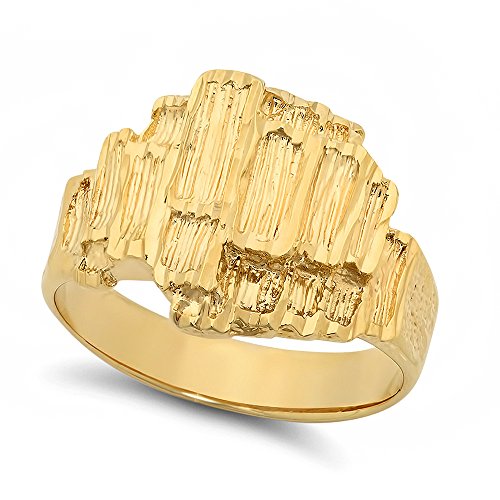 The Bling Factory Large 19mm 14k Gold Plated Layered Striated-Style Chunky Nugget Ring